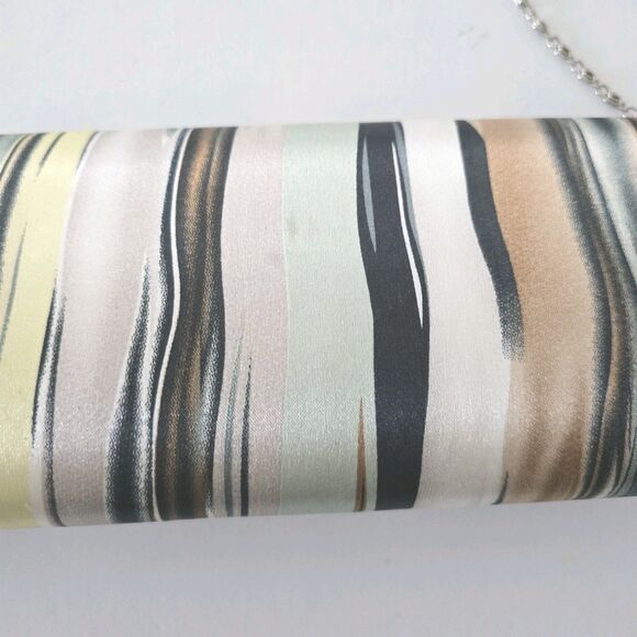 Bijoux Terner Clutch Purse Evening Hand Bag Multicolored Striped Fabric Silver - Picture 10 of 11